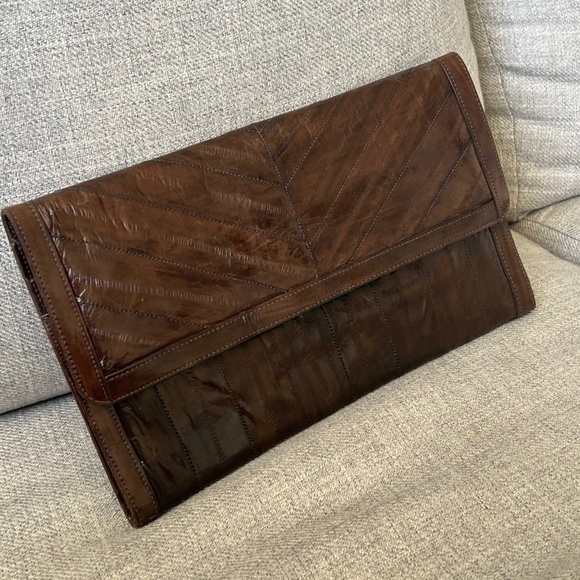 Vintage 70's dark brown eel skin organizer clutch - Picture 7 of 7